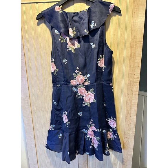 Anthropologie Altar’d State Women Navy Austen Floral Satin Dress Size Large NWT - Picture 7 of 7